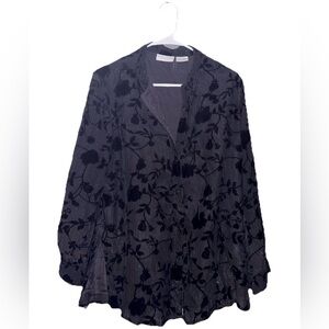 Jacqueline Smith Womens Dark Romantic Silk Velvet Burnout Top Size L Black Artsy